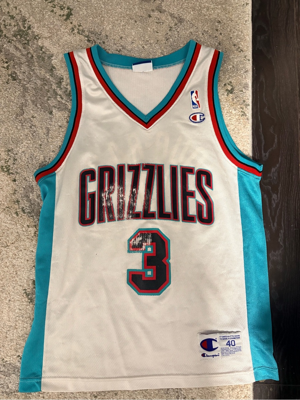 Champion White & Teal Grizzlies #3 Basketball Jersey